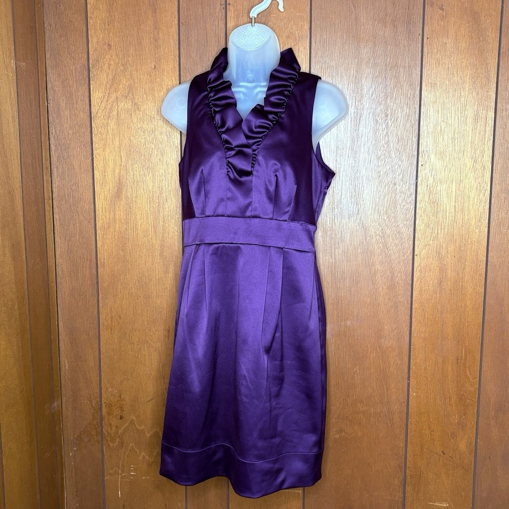 Just Taylor Dress Women 6P Purple Satin Sheath Ruffle Cocktail Wedding Guest